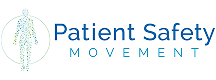Logo of the Patient Safety Movement featuring a stylized dotted human figure within a circle, accompanied by the text “Patient Safety MOVEMENT” in blue and gray.