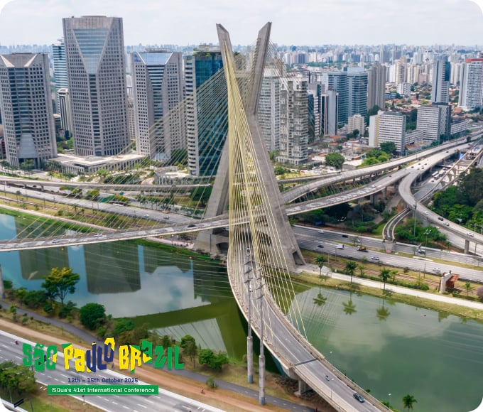 Aerial view of São Paulo’s Estaiada Bridge promoting ISQua’s 41st International Conference in October 2015.